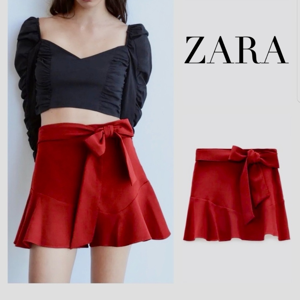 NWT Zara Red Bow Skirt Shorts